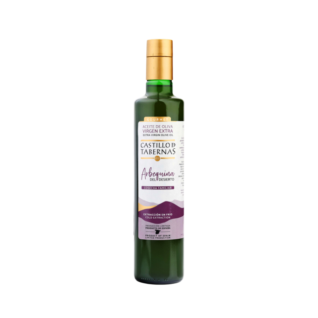 Aceite de oliva virgen extra Arbequina del Desierto Botella 500ml Caja 6 unidades “CASTILLO DE TABERNAS”