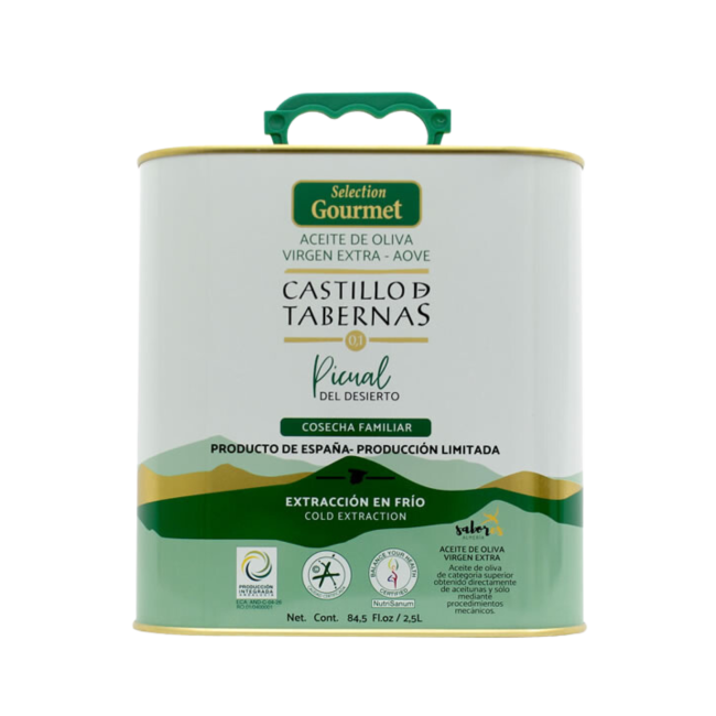 Aceite de oliva virgen extra Picual del Desierto caja 4 Latas de 2,5L “CASTILLO DE TABERNAS”